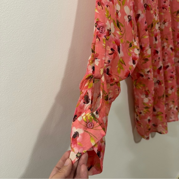Kut From The Kloth Women’s Button Down Sheer Blouse Top Floral Pink Size‎ 1X - Picture 6 of 7